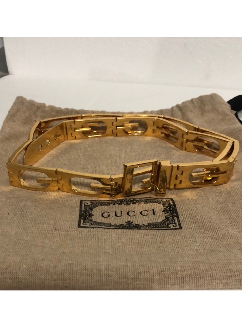 Vintage Gucci Gold-Tone G Link Belt Size 80 w/ COA